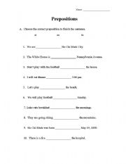 English worksheet: Prepositions Worksheet