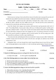 Reading comprehension 11 year topic working conditions