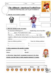 English worksheet: short test about American Football