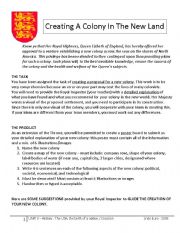 English worksheet: Creating a colony in the New Land