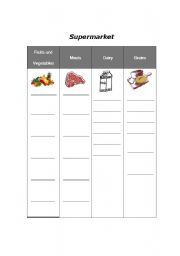 English worksheet: Supermarket- Sorting foods into food groups