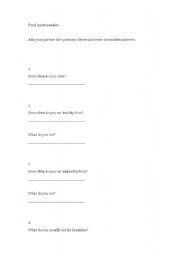 English worksheet: food questionaire