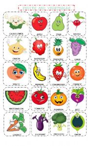 English Worksheet: Funny Fruits and Vegetables!!!!