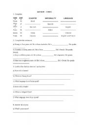 English Worksheet: Reviewing countries and nationalities