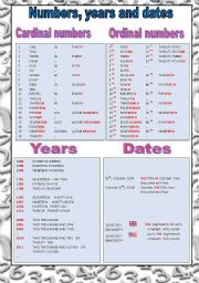 English Worksheet: Numbers, Years and Dates