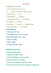 English Worksheet: at, on, in