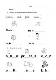English Worksheet: Adjectives and nouns