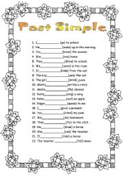 22 simple verbs (all irregular) to write in Past Simple KEY included