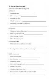 English worksheet: Writing an Autobiography