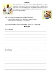English worksheet: Breakfast writing task