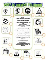 English Worksheet: Ways to prevent pollution