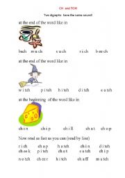 English worksheet: main rules for reading (CH and TCH)