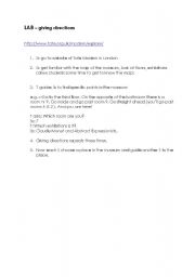 English worksheet: LAB - directions, art, giving directions