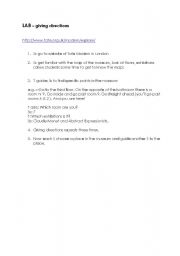 English Worksheet: LAB - directions, art, giving directions