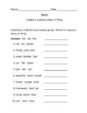 English worksheet: Person, Place, or Thing?
