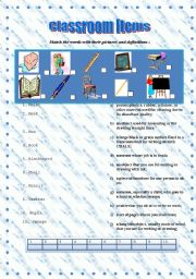 English Worksheet: classroom items