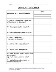 English Worksheet: Discussion checklist