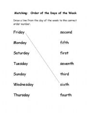 English Worksheet: Order of the Days of the Week