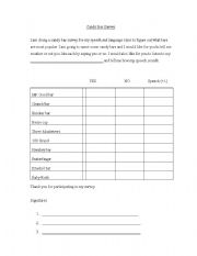 English worksheet: Candy Bar Survey