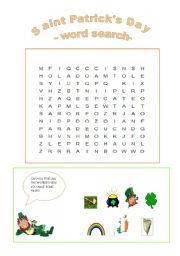 English worksheet: St. Patricks day- word search-