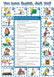 English Worksheet: You speak English, dont you? - question tags (B&W + KEY included)
