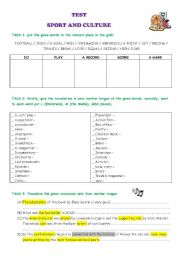 English worksheet: TEST - sport and culture