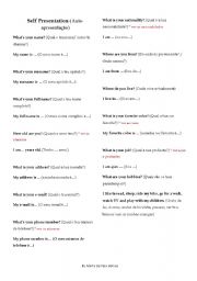 English Worksheet: Self Presentation