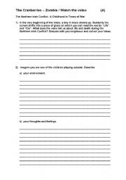 English worksheet: Working with Music Videos / The Cranberries - Zombie