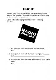 English worksheet: Radio Jingle Questions