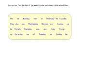 English Worksheet: Tracking Days of the Week