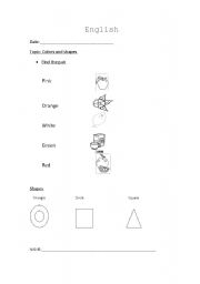 English worksheet: colors and shapes