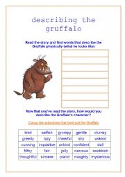 English Worksheet: describing the gruffalo