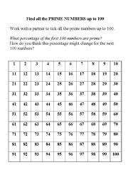 English worksheet: finding prime numbers