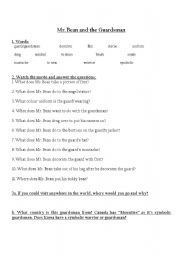 English Worksheet: Mr. Bean and the Guardsman Activity