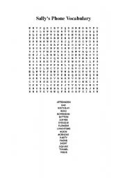 English Worksheet: Sallys Phone Wordsearch Puzzle