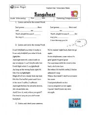 English worksheet: Song sheet 