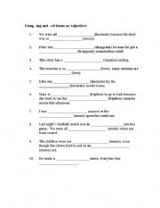 English Worksheet: Using -ing and -ed Forms as Adjectives