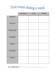 English worksheet: My menu 