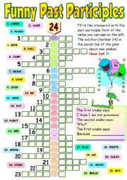 FUNNY PAST PARTICIPLES - COLOUR, BLACK AND WHITE VERSION AND ANSWER KEY
