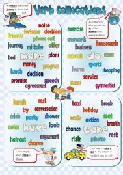 VERB COLLOCATIONS - poster + exercises **3PAGES** (B&W +KEY included)