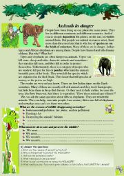 Animals in danger. Reading-comprehension worksheet.