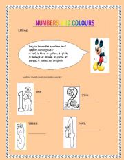 English Worksheet: colors and numbers