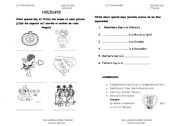 English worksheet: HOLIDAYS