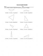 English Worksheet: Types of Triangles