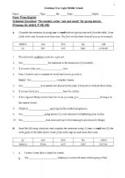 English Worksheet: Modal verbs