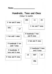 English Worksheet: Hundreds, Tens and Ones