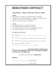 English worksheet: Behavioural Contract