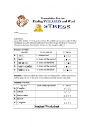 English Worksheet: Finding Syllables and Word Stress-STUDENT WORKSHEET