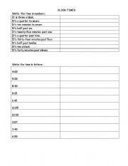 English worksheet: Clock times