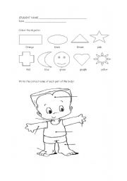 English worksheet: colours and body parts